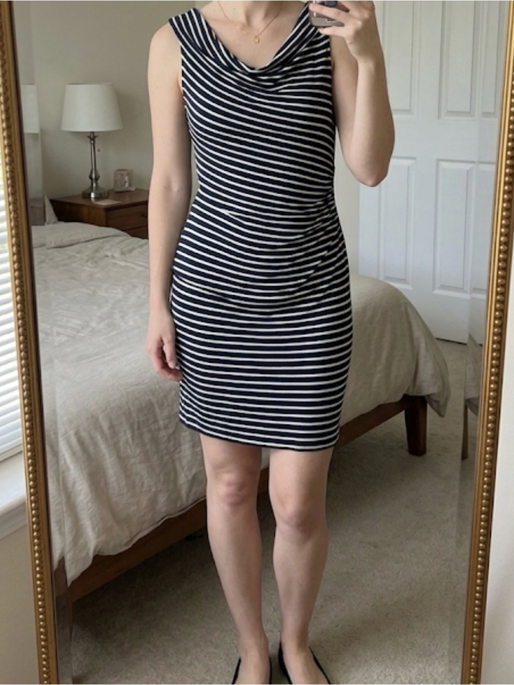 LOFT Black and White One-Shoulder Striped Dress